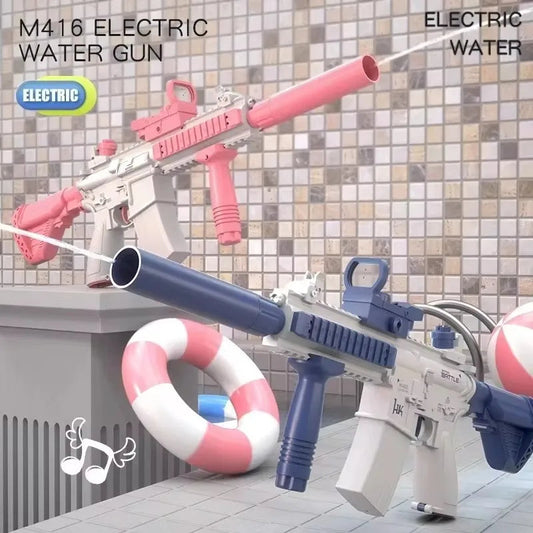 “M416 Electric Water Gun in Pink and Blue – Realistic Design Toy for Summer Water Fights”