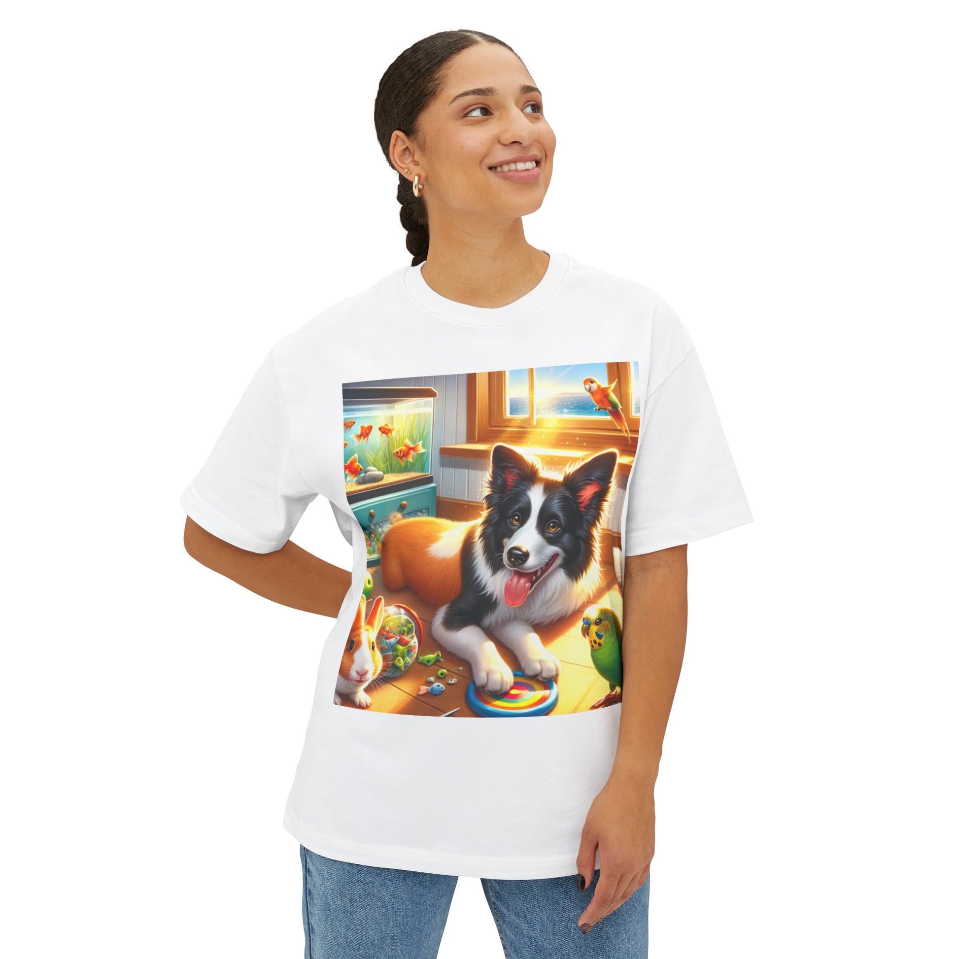 Whimsical Dog Lover's Oversized Tee - Perfect for Pet Enthusiasts, Animal Lovers, Gift for Mom, Casual Wear, Cozy Everyday Style